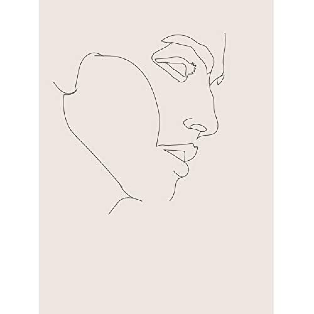 Wee Blue Coo Line Drawing Faces Man Minimalist Art Print Canvas Premium Wall Decor Poster Mural