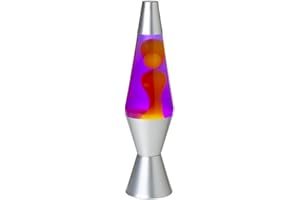 Lava Lite 21250400US2125 Lava The Original Silver Base Lamp with Yellow Wax in Purple Liquid, 14.5", Yellow/Purple