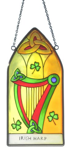Irish Harp Suncatcher - gothic stained glass window hanging. Irish gift shipped from Ireland.