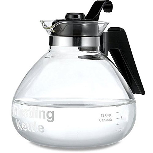 Borosilicate Glass Stove Top Whistling Tea Kettle - 12 Cup/48oz Capacity - BPA-Free - German Made Glass Kettle for Gas, Electric, and Glass Ranges