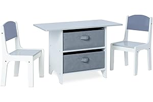 Milliard Kids Activity Play Table and Chair Set Wood with Storage Baskets, Art Table Playset Furniture with Modern Gray Colors