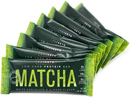 New! Forketo 100% Premium Matcha White Chocolate & Almond High Protein Keto Bar, Gluten Free, Low Carb Healthy Snack with 10g of Protein, 0 Added Sugar, 4g Net Carb (Pack of 8)