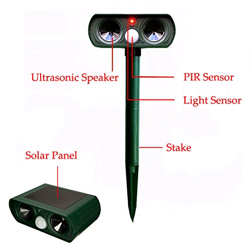 Ultrasonic Animal Repeller,Solar Animal Repeller Rodent and Pest Repeller Cats, Dogs, Mice, Squirrel Repellent Eliminator Pest Control PIR Sensor