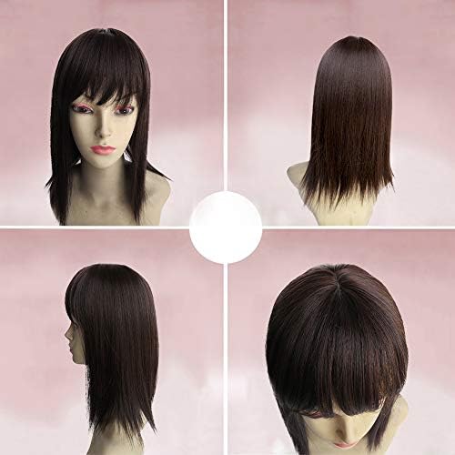 BESTLEE 14" Synthetic Hair Mono Hair Topper for Hair Loss Clip in Hair Top Piece with Air Bangs (Thick Style, Dark Brown)