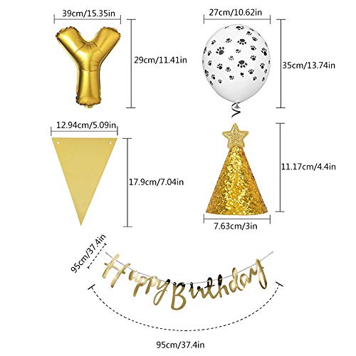 Dog Birthday Party Supplies,Dog Birthday Hat and Bow-WOOF Letter Balloons-Dog Theme Party Bunting Decoration Party Supplies