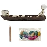 Halloween Incense Burner, backflow Incense Burner,Skeleton Ship Incense Holder,Hand-Carved Decorations,Cool Room Decorations, Awesome and Ideal Gifts, Brown (1pack, 8.5inch)
