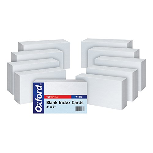 Oxford blank index cards, 3" x 5", white, 10 …