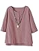 Minibee Women's 3/4 Sleeve Cotton Linen Jacquard Blouses Top T-Shirt (2XL, Pink)
