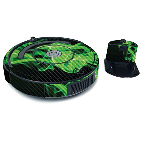 MightySkins Carbon Fiber Skin for iRobot Roomba 675 Max Coverage - Green Flames…