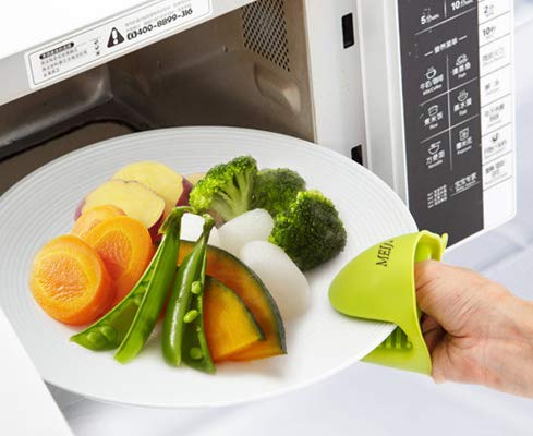 MEIJUBOL Silicone Oven Mitt Potholder Grip Heat Resistant Pinch Finger Protector Set of 2 Pairs (Green and Orange) for Kitchen Cooking Baking Protect Finger from Hot Plate Pot Dish and Bowl - Thumbnail 4