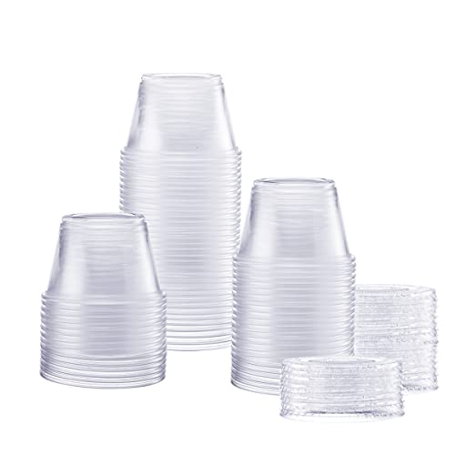 Comfy Package [100 Sets 4 oz.] Plastic Disposable Portion Cups With Lids, Souffle Cups, Jello