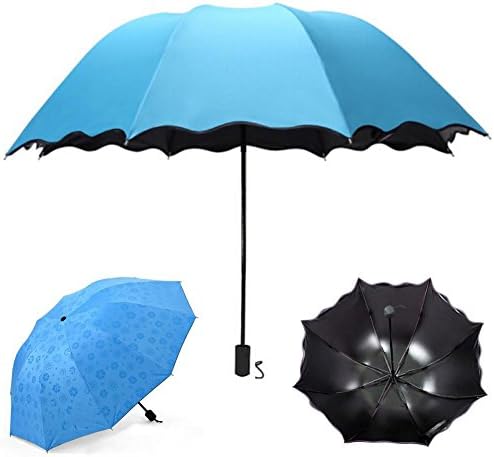 WorldProof Foldable Lightweight Umbrella Windproof, Bloom in Rain or Water, Parasol sunshade UV Protection with Comfortable Handle for Women Girl Outdoor Travel Shopping Sport Camp (Blue)