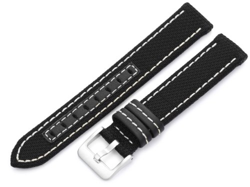 Hadley-Roma Men's MSM848RT 180 18-mm Black Genuine 'Kevlar' with Off-White Stitching Watch Strap