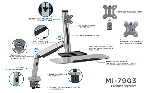 Mount-It! Sit Stand Workstation for Single Monitor and Keyboard - Height Adjustable Standing Desk Mount with Monitor Mount and Keyboard Tray