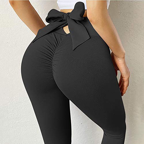 Pantaloni da yoga a vita alta, da donna, alla moda, colore puro, con fascia elastica per il fitness A-Nero M
