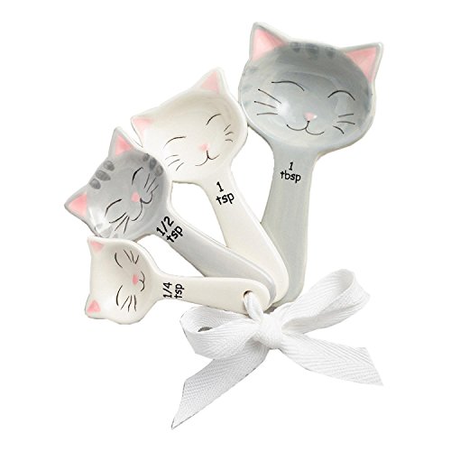 Cat Shaped Ceramic Measuring Spoons - White and Gray