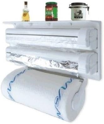 Yuns 3 in 1 Kitchen Triple Paper Dispenser & Holder Paper/ Foil/ Cling Wrap - 3 in 1 Wrap Center Holds Silver Foil, Plastic Wrap, and Paper Towels All in One - Kitchen Wrap Dispenser, Kitchen Paper Dispenser, Kitchen Paper Holder, Foil Paper, Foil Holder