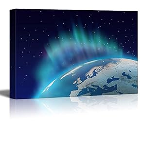 Northern Lights Aurora Borealis Over Planet Earth Northern Hemisphere - Canvas Art Wall Art - 12" x 18"