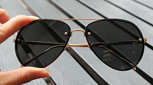 Vintage Oversize Gold Metal Frame Mirror Clear Men Women Aviator Sunglasses 62mm (Gold Frame/Black Lens, 62)