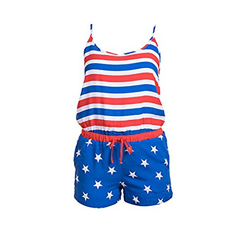 SMALLE◕‿◕ Women Rompers,American Flag Striped Romper Print Lace-Up Casual Patriotic Playsuit-'Independence Day' Line Blue - Thumbnail 5