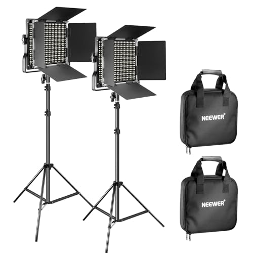 NEEWER 2 Pack BiColor 660 LED Video Luz y Soporte Kit: 3200-5600K CRI 96+ Dimmable Con U Bracket y Barndoor, (2) 75 Inches Soporte Para Fotografía de Estudio, Grabación de Vídeo (Negro)