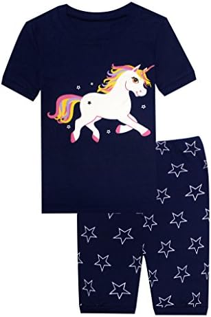 edianjtoui Little and Big Girls Pajamas 100% Cotton 2 Piece Short Kids PJS Toddler Sleepwear Unicorn 6T