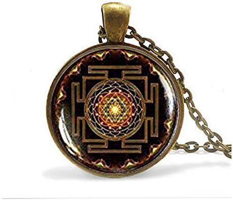 Sri Yantra Mandala Necklace, Buddhist Sacred Geometry Jewelry, sri Yantra Pendant, Spiritual Yoga Jewelry Gift, Men's Necklace Yellow