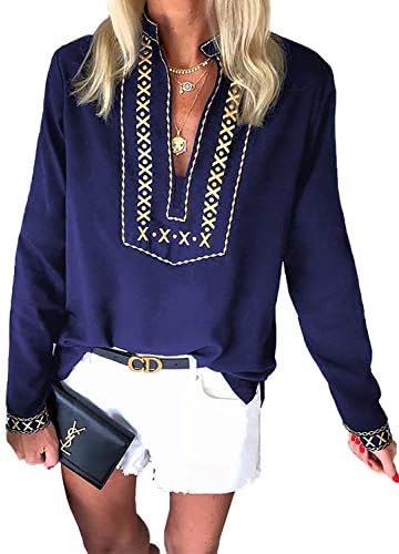 Chase Secret Womens Casual V Neck Shirt Boho Print Short Sleeve Tops Loose Blouse (S-XXL)