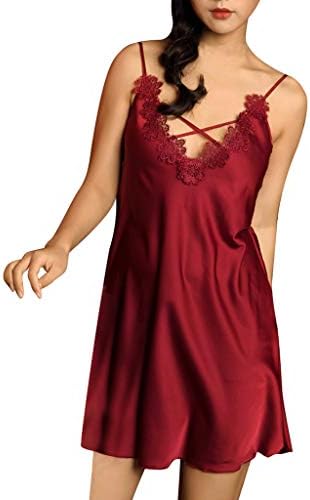 Womens Elegant Lingerie Criss Cross V Neck Sleepwear Chemises Full Slip Floral Babydoll Nightgown Dress Outfits