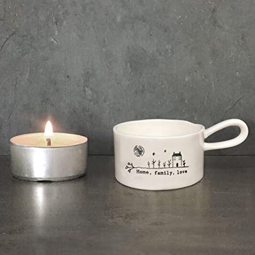 East of India Home, Family, Love Handled Porcelain Tealight Holder