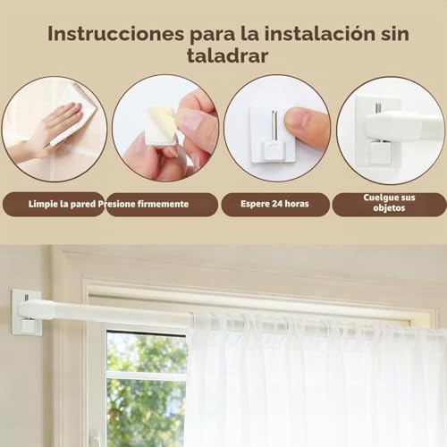 Adjustable Glazing Rods for Window Cabinet Rods Tension Rod Adhesive Curtain Rod Hooks 2pcs 70-120CM