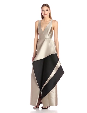 halston heritage black flounce gown