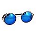 Mirror lens Round Glasses Cyber Goggles Steampunk Sunglasses Vintage Retro(Silver Frame Green Blue Mirror Lens)