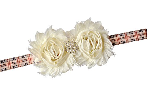 Christening Baptism Easter Wedding Headband Baby Toddler Girl Gift Props (Ivory Plaid)