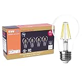 BLUEFIRE 5 Watts A19 LED Filament Bulbs, Natural Daylight LED/ 5000K, 600 Lumens, 50W Replacement, UL Listed, Non-dimmable - 4PCS Value Pack, Best for Bathroom Vanity Lighting