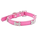 haoricu Pet Collar, Small Dog Collars Bling Crystal with Bone Necklace Puppy Cat (S, Hot Pink)