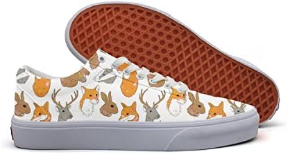 Fox Deer Wild Boar Cat Bear Rabbit Hare White Color Women Canvas Low Top Canvas Shoes