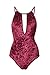 ChongXiao Women's Velvet Halter Neck High Cut Backless One-piece Swimsuit Bodysuit (S, Wine Red)