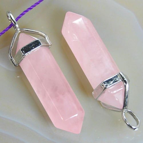 PANGEM Gemstone Six Pyramid Healing Chakra Pendant 1.6" More Material Offer (pink quartz)
