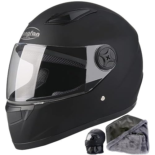 Yundobop Casco de Moto para Moto Integral Ajustable - Casco Motocicleta Integral con Lente antivaho HD, Babero de vellón extraíble Respirable y Ligero Matte Abatible Todas Las Tallas