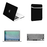 TopCase Rubberized Hard Case for Macbook Pro 15-Inch A1398 with Retina Display Bundle with Sleeve, Keyboard Cover, Screen Protector and Mouse Pad (Black)