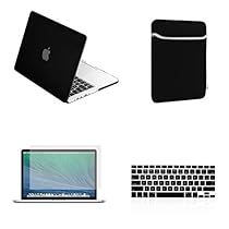 TOP CASE Rubberized Case for Macbook Pro with Retina Display Bundle with Sleeve, Silicone Keyboard Cover, LCD HD Clear Screen Protector and Mouse Pad - Black