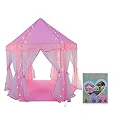 Truedays Girls Princess Castle Play Tent Large Playhouse Indoor Outdoor for Kids with Led small Star Light string, No Balls