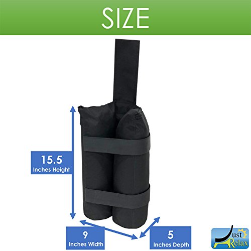 Just Relax UNIVERSAL 4-PIECE HEAVY DUTY WEIGHT BAGS SET by 1400 Denier Polyester with PVC Coating Fabric, Great for Canopy Tents, Gazebos, Outdoor Event, Holds 40 Pounds, Includes Metal Stakes, Black - Thumbnail 6