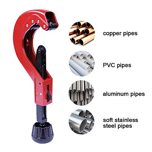 Pipe Cutter for 1/4 to 2-1/2 Inch Tubing Racheting Tube Cutter for Copper PVC Plastic Thin Steel with Extra Blade and Reamer - Thumbnail 5