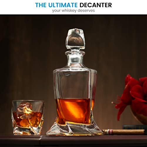 Glass Whiskey Liquor Decanter - High-End Modern Wine Decanter Weighted Bottom European Design 100% Lead Free Crystal Clear For Scotch, Liquor, Bourbon Etc. Whiskey Decanter With Magnetic Gift Box - Thumbnail 3