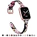 TOYOUTHS Leather Strap Compatible with Fitbit Versa/Versa 2, Band for Women & Men - Slim Genuine Leather Wristbands (Black/Pink Floral)