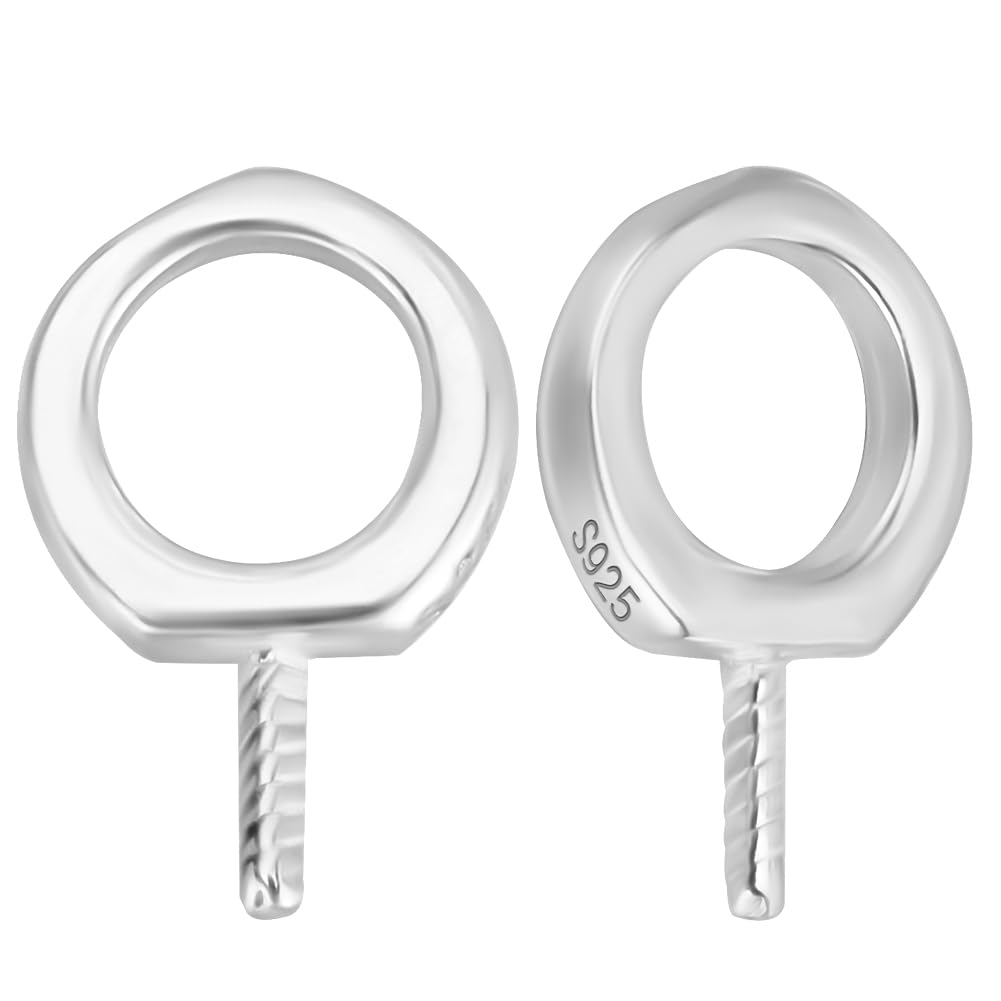 Beebeecraft 1 Box 10Pcs Mini Screw Eye Pin 925 Sterling Silver Screw Eye Pins Clasps Hooks for Half Drilled Beads Bracelet Keychain Earring Crafts Making (9x6x1mm)
