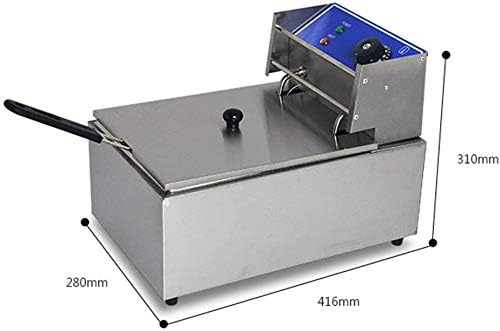 Electric Fat Fryer Deep Fryer Commercial Stainless Steel Chip Fryer Fat Tank 10L 2500W with Lid, Silver, Blue, Single Max 6L - Image 3