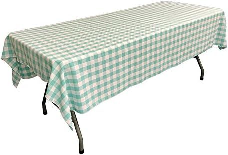 lovemyfabric Gingham/Checkered 100% Polyester Restaurant Style for Picnic, Party, Dinner, Country Style Evants Tablecloth/Overlay (58"X120", Aqua/Mint)